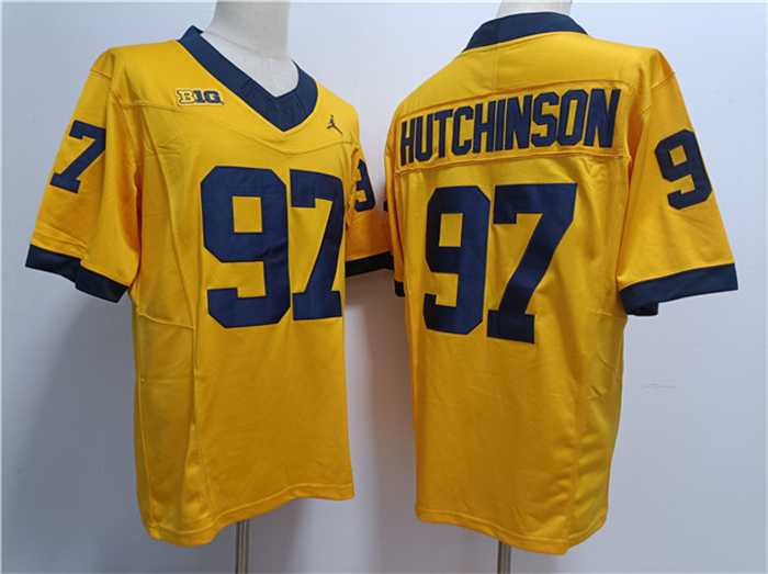Mens Michigan Wolverines #97 Aidan Hutchinson Yellow Stitched Jersey